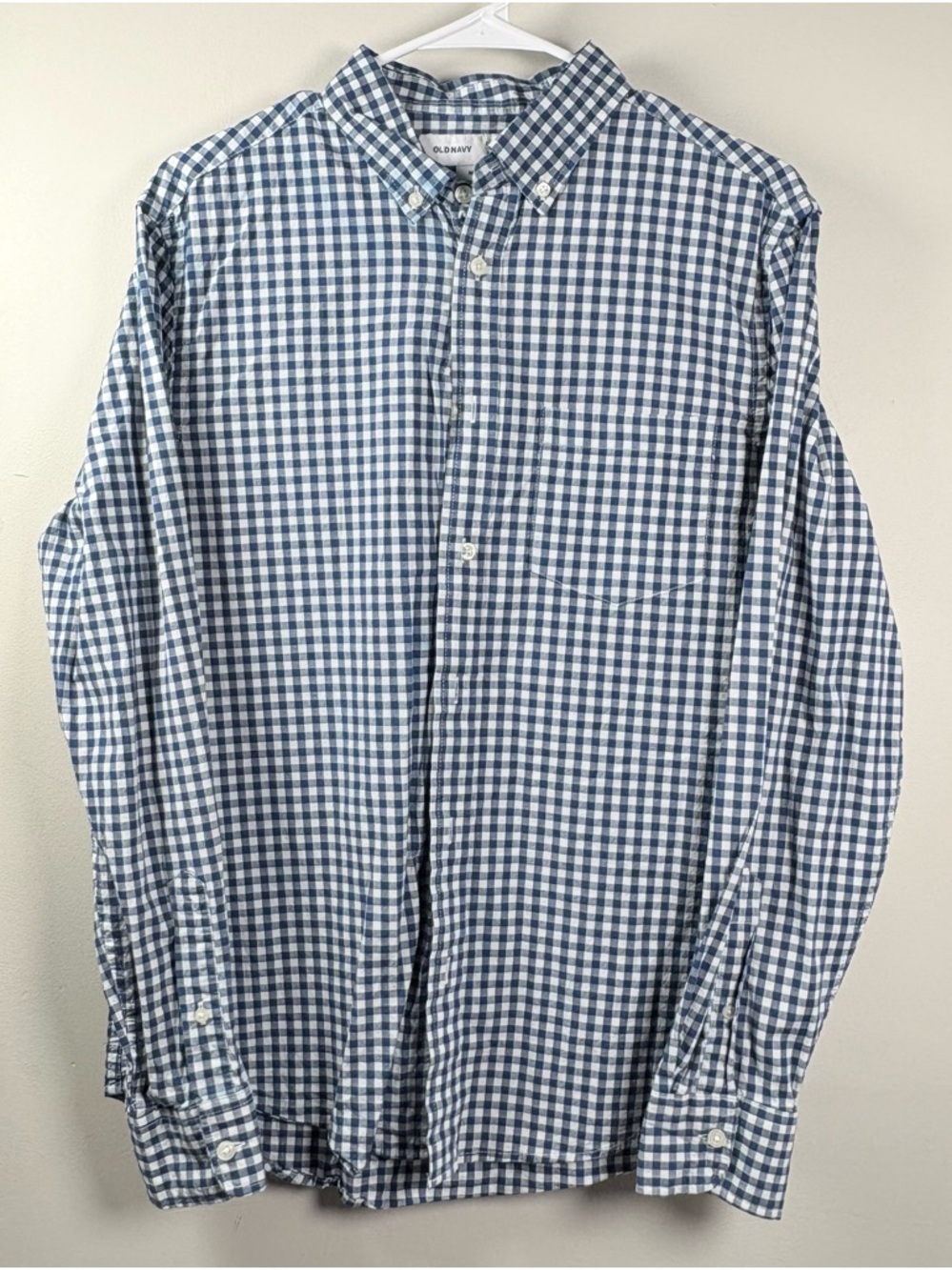 Old Navy Men’s Blue and White Gingham Button-Down Shirt